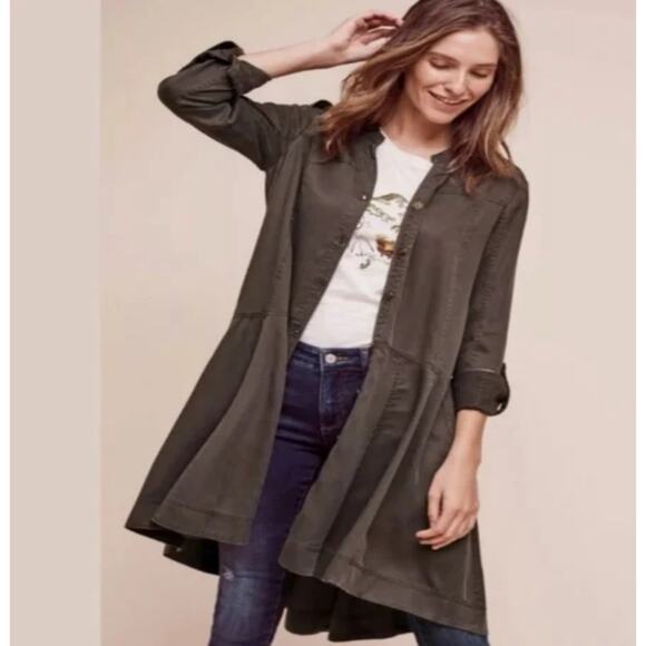 Anthropologie Holding Horses Marion Swing Shirt Dress Olive Green Women's Size 8 - Picture 6 of 15